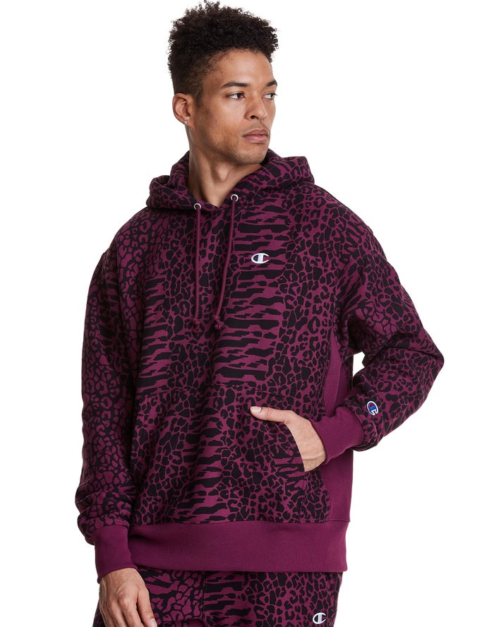 Sudadera Con Capucha Champion Hombre - Reverse Weave All Over Print ( Moradas Oscuro ) 4206735-RQ